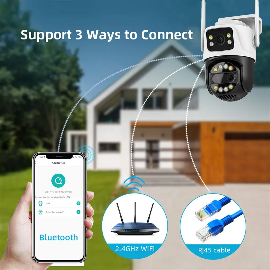 كاميرا Uzoom 12MP 6K WiFi مع تكبير 8X 3 عدسات شاشة مزدوجة كشف الإنسان تتبع تلقائي CCTV للمراقبة الأمنية الخارجية