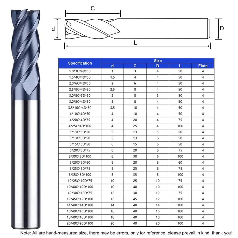 YIFINO HRC50 4-Flute Coating Flat End Mill Tungsten Steel Carbide Milling Cutter For CNC Mechanical Machining Endmills Tools