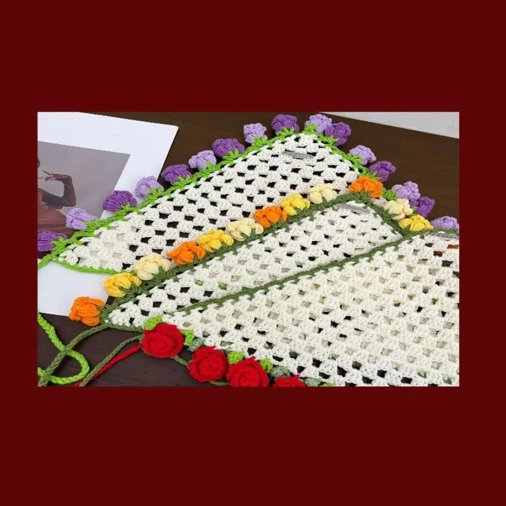 

Elegant Hair Band Knitted Headband Floral Bohemian Triangle Turban Flower Pastoral Crochet Bandana Girls