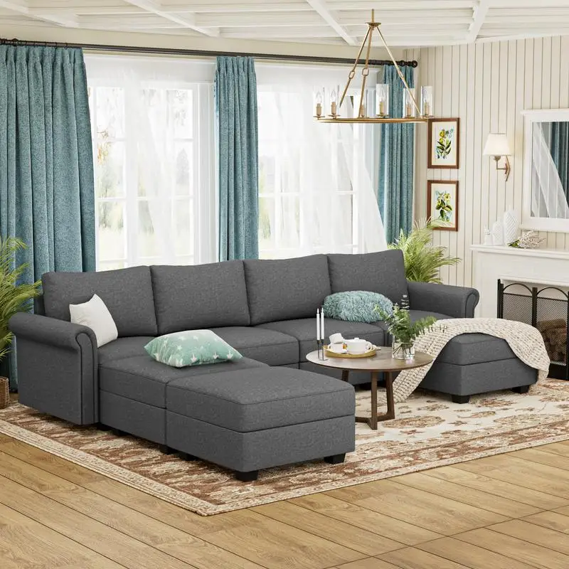 

Modular 7-Seater Convertible U-Shaped Sofa Couch with Storage, Comfortable Sectional Sofa for Living Room, Office, and Bedroom