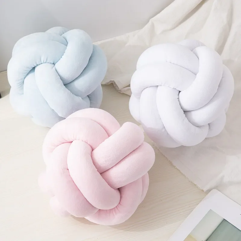 Soft Plush Knot Cushion Sofa Throw Pillow for Living Room Green Round Hand Woven Cushion Throw Pillow Round Knot Pillow