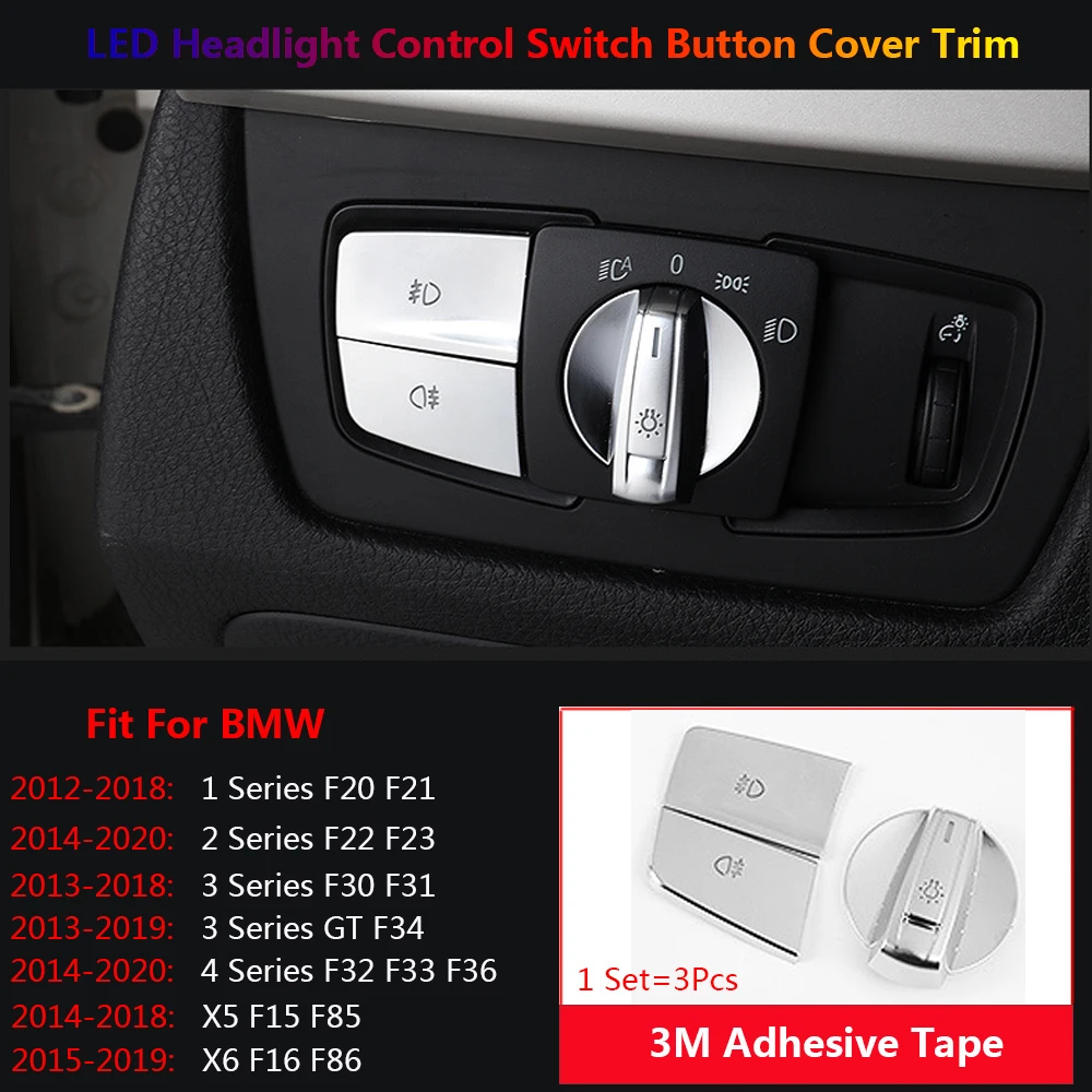 2x Car Headlight Switch Button Cover Stickers For BMW X5 X6 1 2 3 4 F15 F16 F30 F34 F15 F16 F32 F20 F21 F22 F23 F30 F31 F32 F33