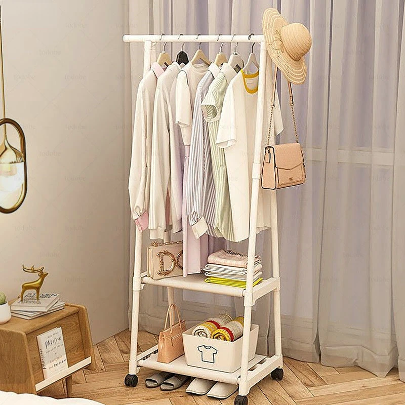 

Floor-standing Triangle Coat Rack Bedroom DIY Wardrobe Clothes Hanger Standing Assembled Portable Clothing Rack with Wheels