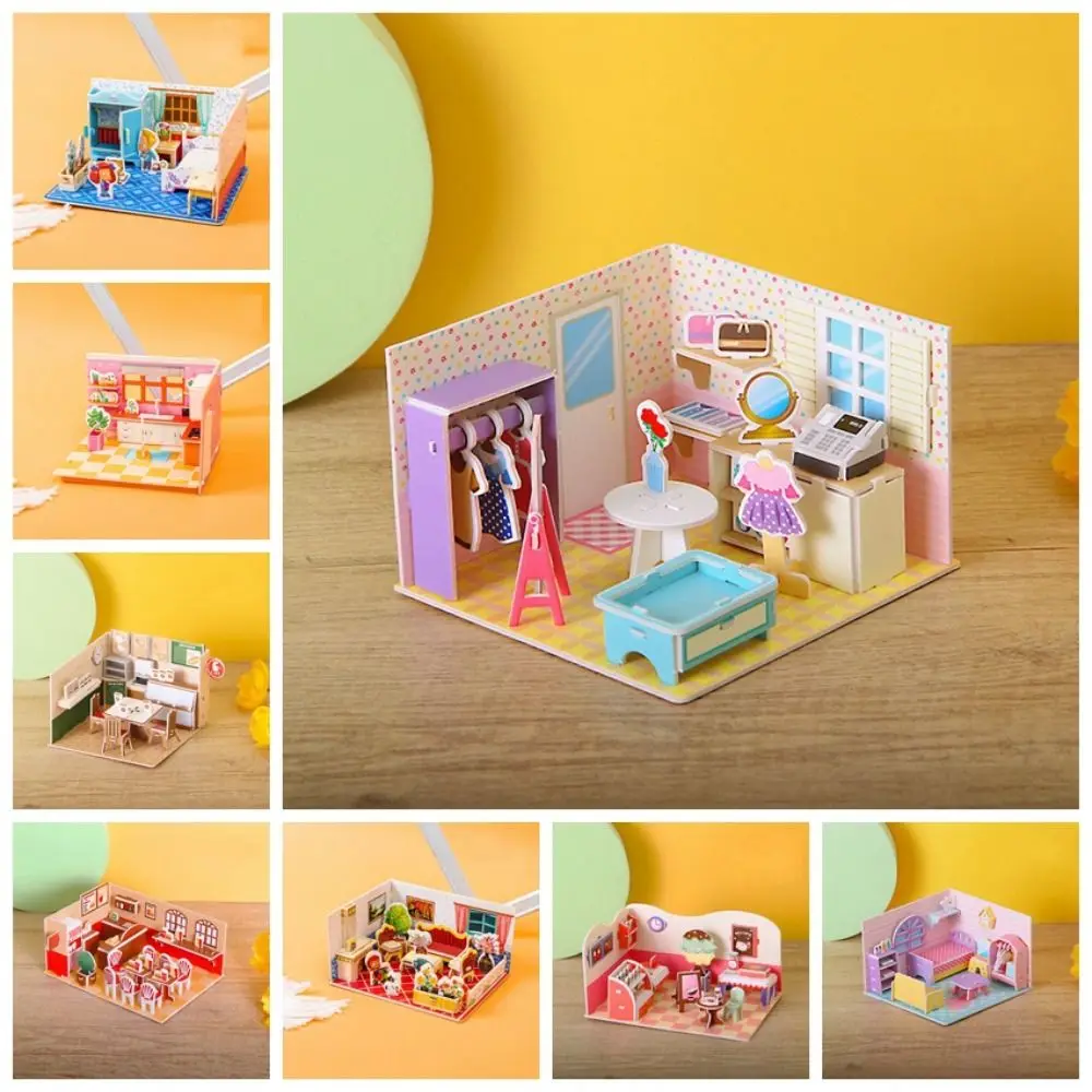 

3D Cardboard Puzzle House Room Shops Model Puzzle Toys Kids Handmade DIY Assembling Toys