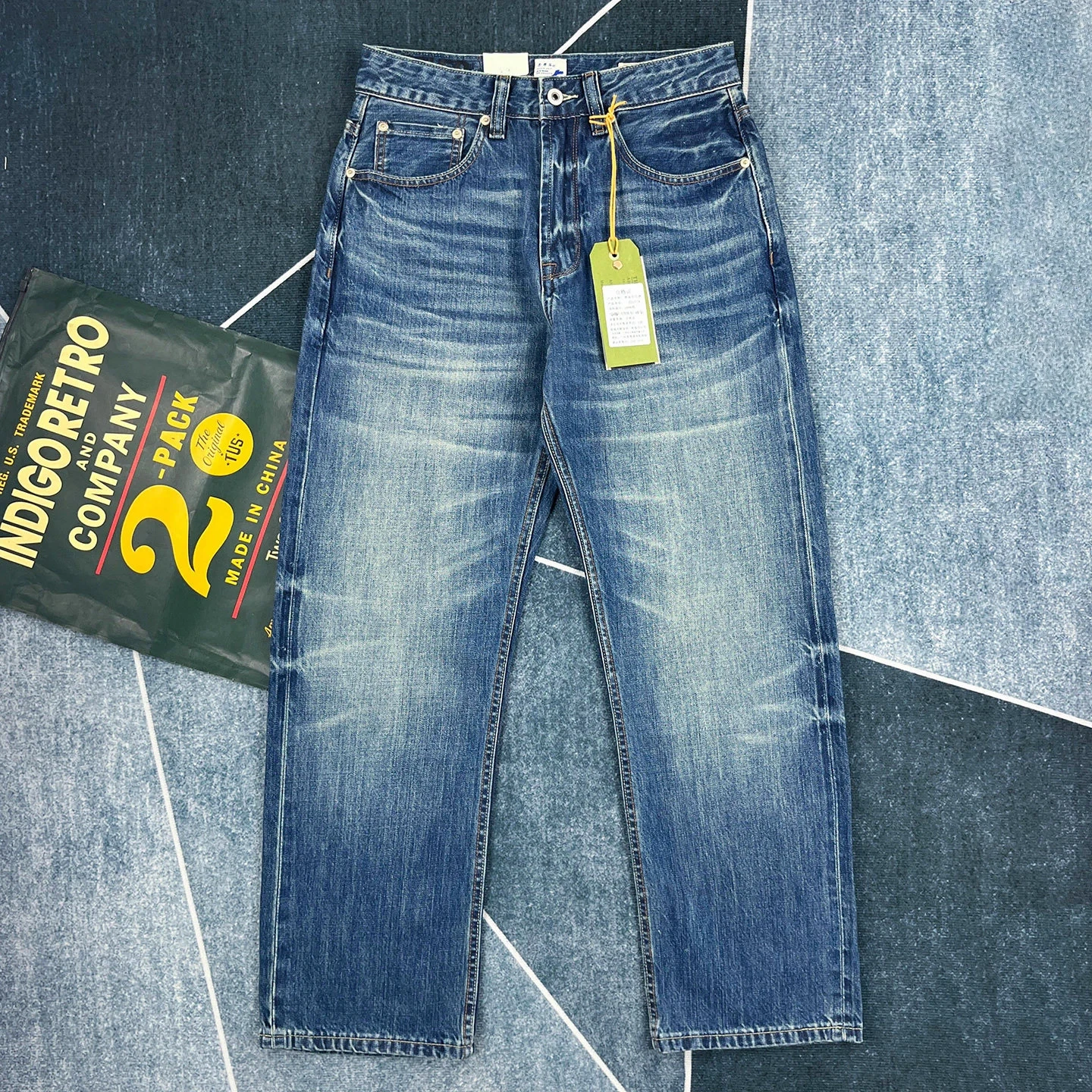 

Spring new style red edge red ear jeans men's American retro style loose straight pants Ami trendy khaki