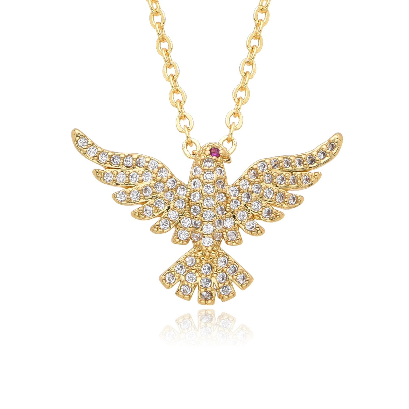 Gold Color Holy Spirit Eagle Charms Cubic Zirconia Necklace for Women/Men CZ Choker Chain Pendant DIY Jewelry Accessories Gift