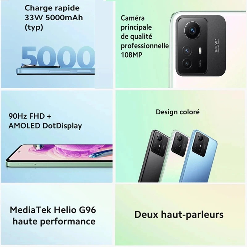 Xiaomi-smartphone Redmi Note 12S, versión Global, cámara ancha de 108MP, MediaTek Helio G96, 6,43 pulgadas, 90Hz, carga rápida de 33W