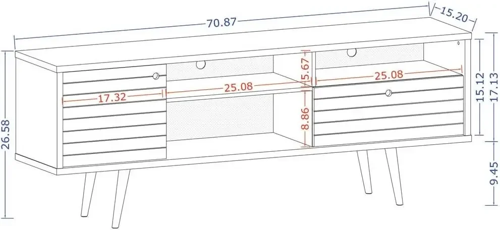 Moderne Woonkamer Tv-Standaard Midden Van De Eeuw Met Planken En Een Kast Met Gespreide Poten, 202amc: 70.86 Inch, Zwart