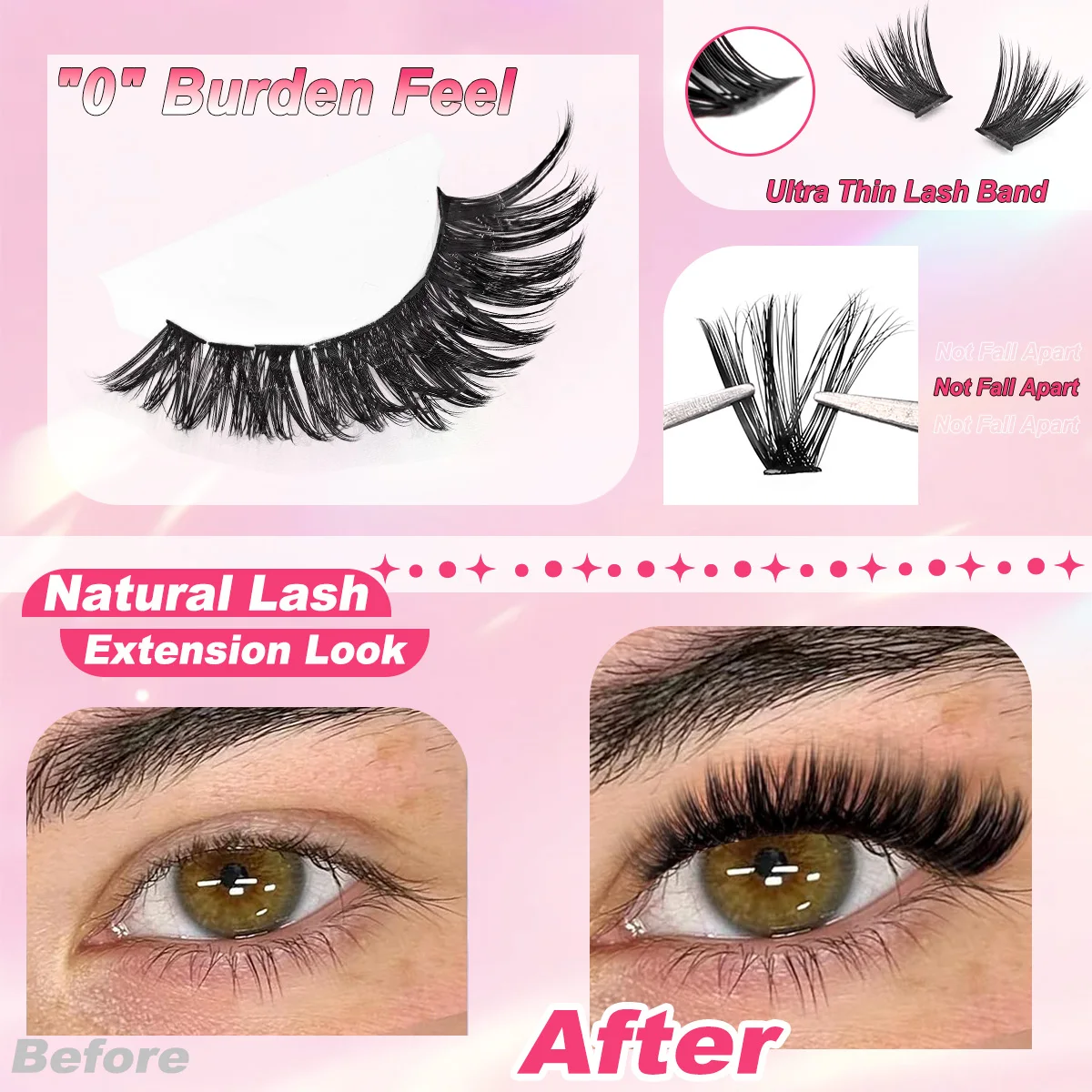Dicke Wimpernbüschel DIY Wimpernverlängerung für Volumen, D-Curl Einzelwimpern, dramatische Nerz-Wimpern, weicher Band – Detail 2