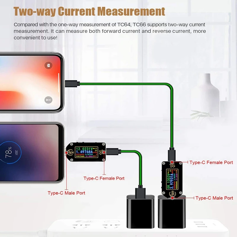 HOT SALE Type-C USB Tester Multimeter Bluetooth Ammeter Voltmeter Meter IPS Color LCD Display 2 Way Digital Current Voltage Mete