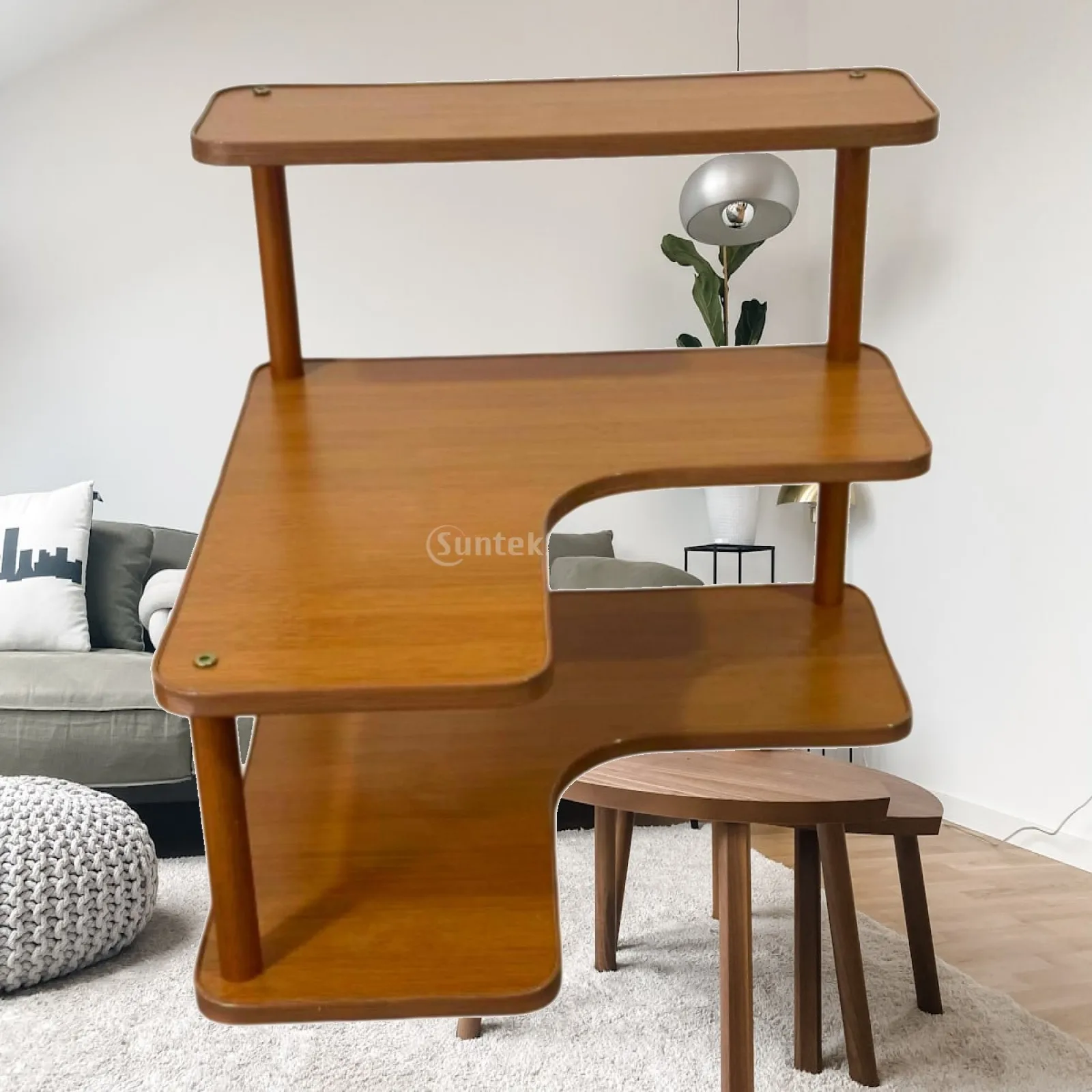 3-Tier Corner Shelf Sturdy L-Shaped Corner Shelf Wooden Desktop Organizer Stable Furniture Versatile for Desk, Kitchen Counter