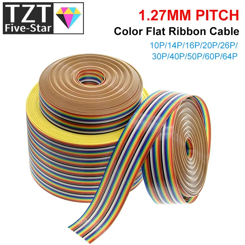 1Meter 10P/12P/14P/16P/20P/26P/34P/40P/50P 1.27mm PITCH Color Flat Ribbon Cable Rainbow DuPont Wire for FC Dupont Connector