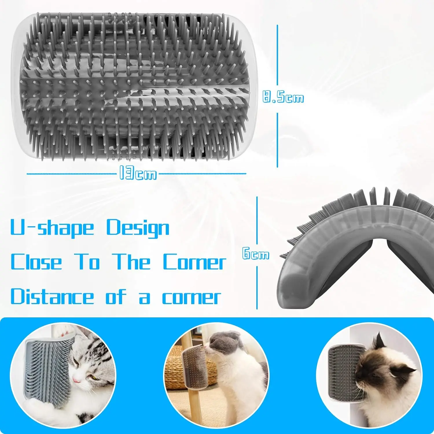 Cat Self Groomer,Soft Cat Wall Corner Scratcher Self Grooming Massage Combs,Pets Brush Remove Hair Comb Grooming Table Removable