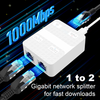Ethernet Splitter 1 to 2 100/1000Mbps Internet Cable Splitter 1 in 2 Out High Speeds networking Splitter Gigabit LAN 3Port RJ45