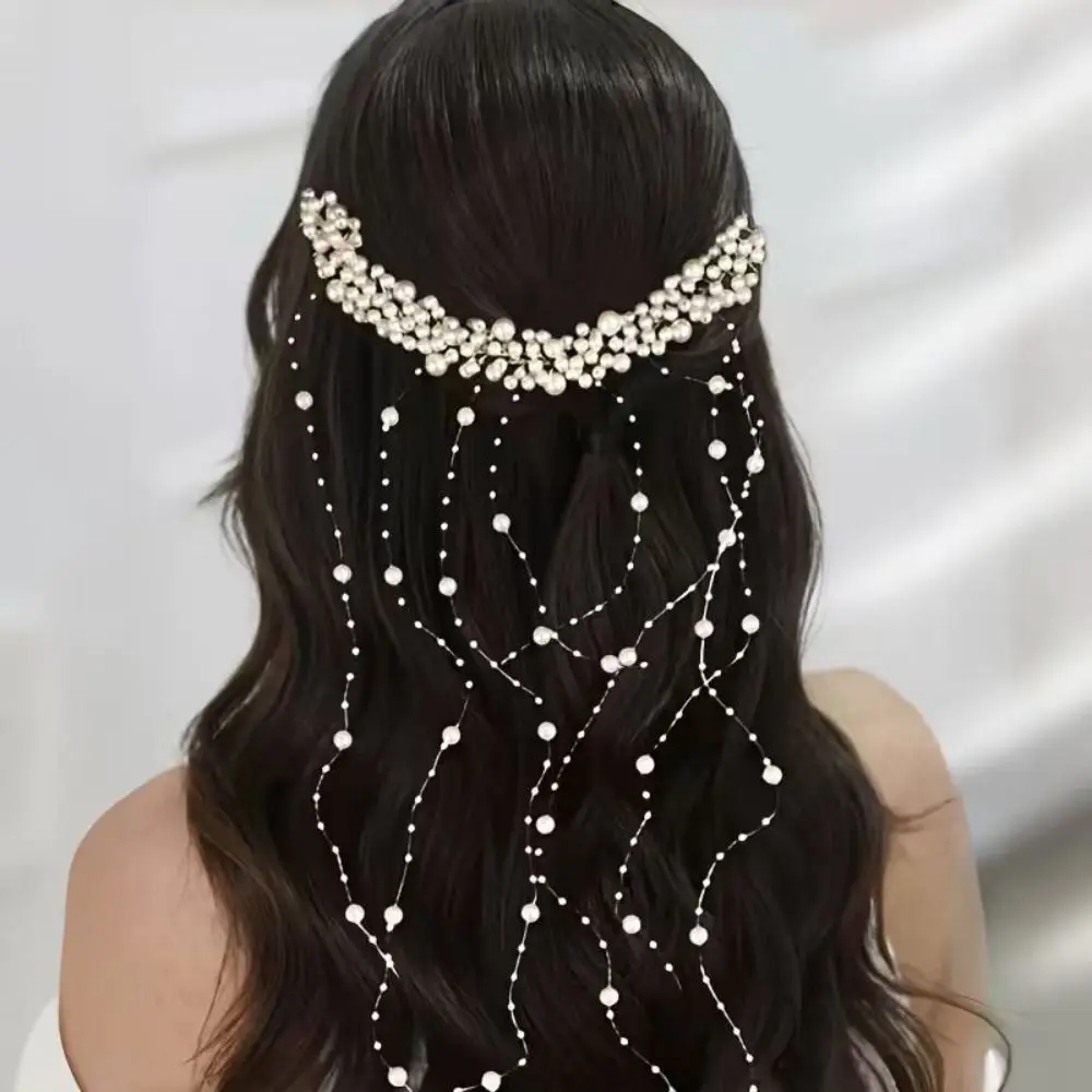 Elegant Bridal Hair Comb Artificial Pearl Exquisite Bead Bride Hair Clips Tassel Decoration Headpiece Jewelry Bride Wedding image 2