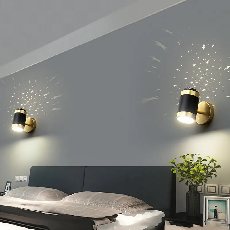 Omee led lâmpada de parede do teto simples luz dobrável rotação estrela projetor lâmpadas casa hotel quarto sala cabeceira luzes parede