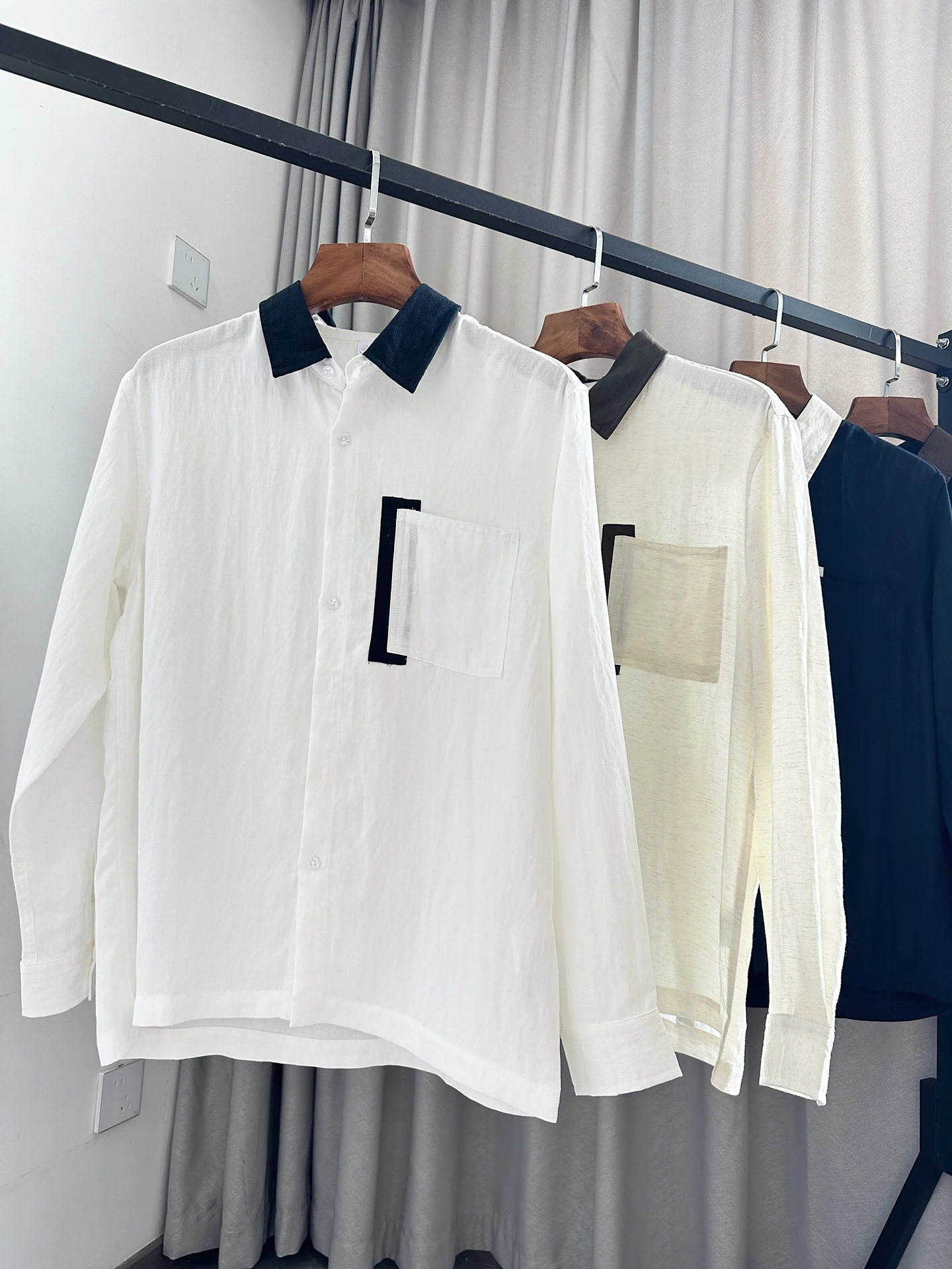 Flax Linen Blend Long Sleeve Shirt Men's Spring Autumn Contrast Color Collar Design Comfortable Breathable Fashionable