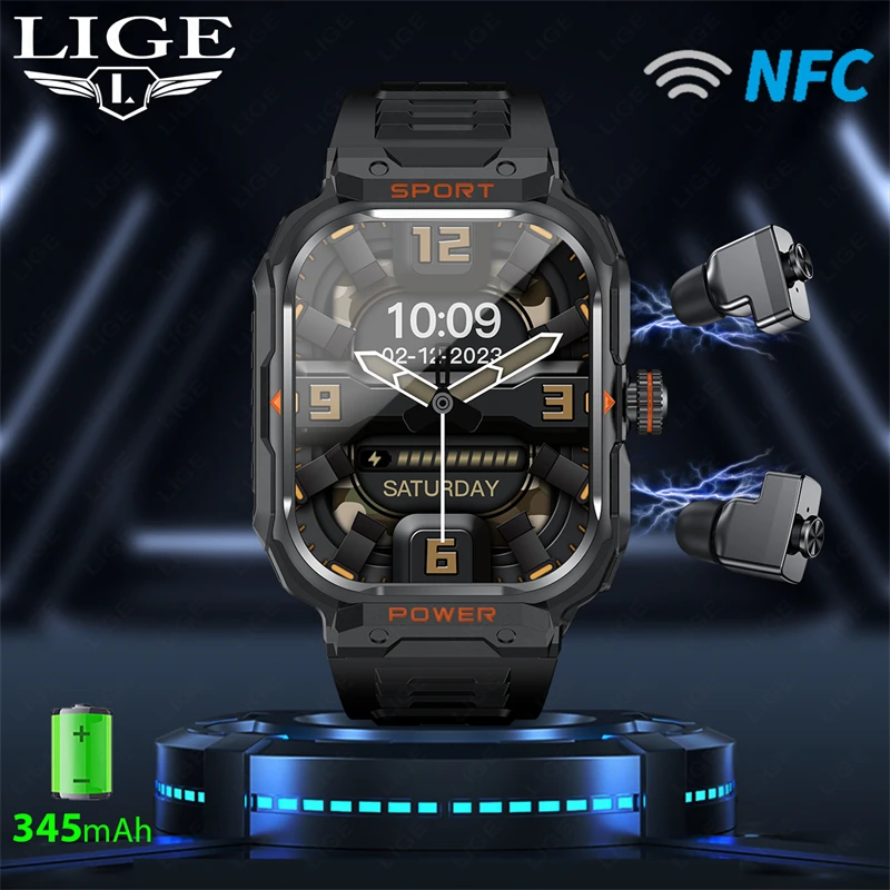 

LIGE Smart Watch GT55 TWS Headset 2 In 1 Wireless Bluetooth Dual Earbuds Call Health Monitor Sport Music Earphone Smartwatch Man