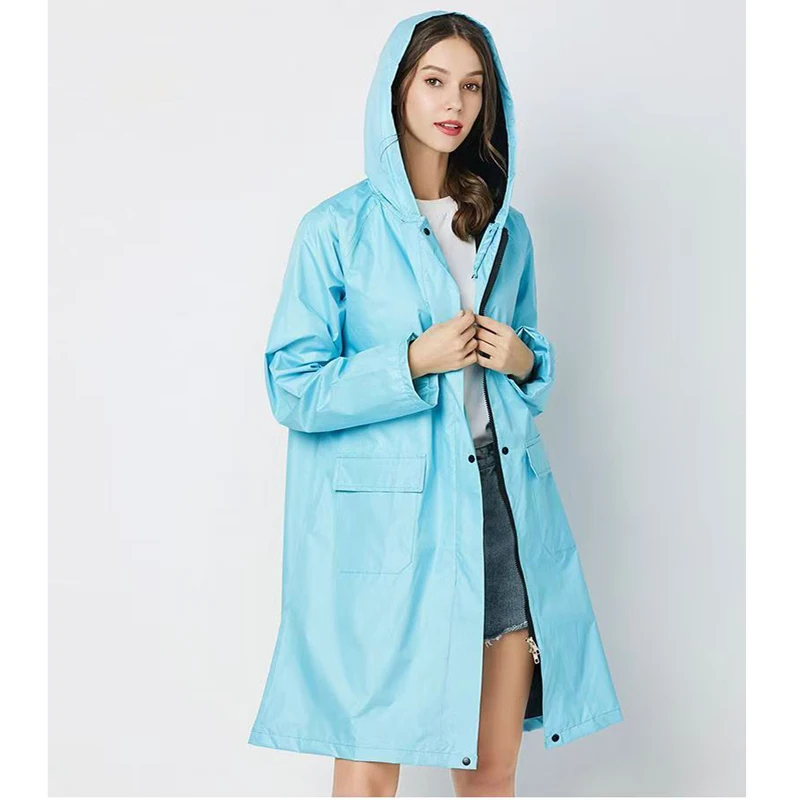 New Fashion Women Zip Raincoat Biker Waterproof Long Rain Coat Ponch Outdoor Portable Windproof Men Hiking Rainwear Jacket