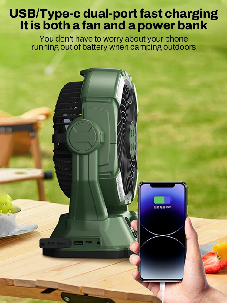 

Portable Misting Fan Rechargeable Auto Swivel Fan with 20000mAh USB Battery as Power Bank 4 Mist Cooler 7L Bucket for Outdoor
