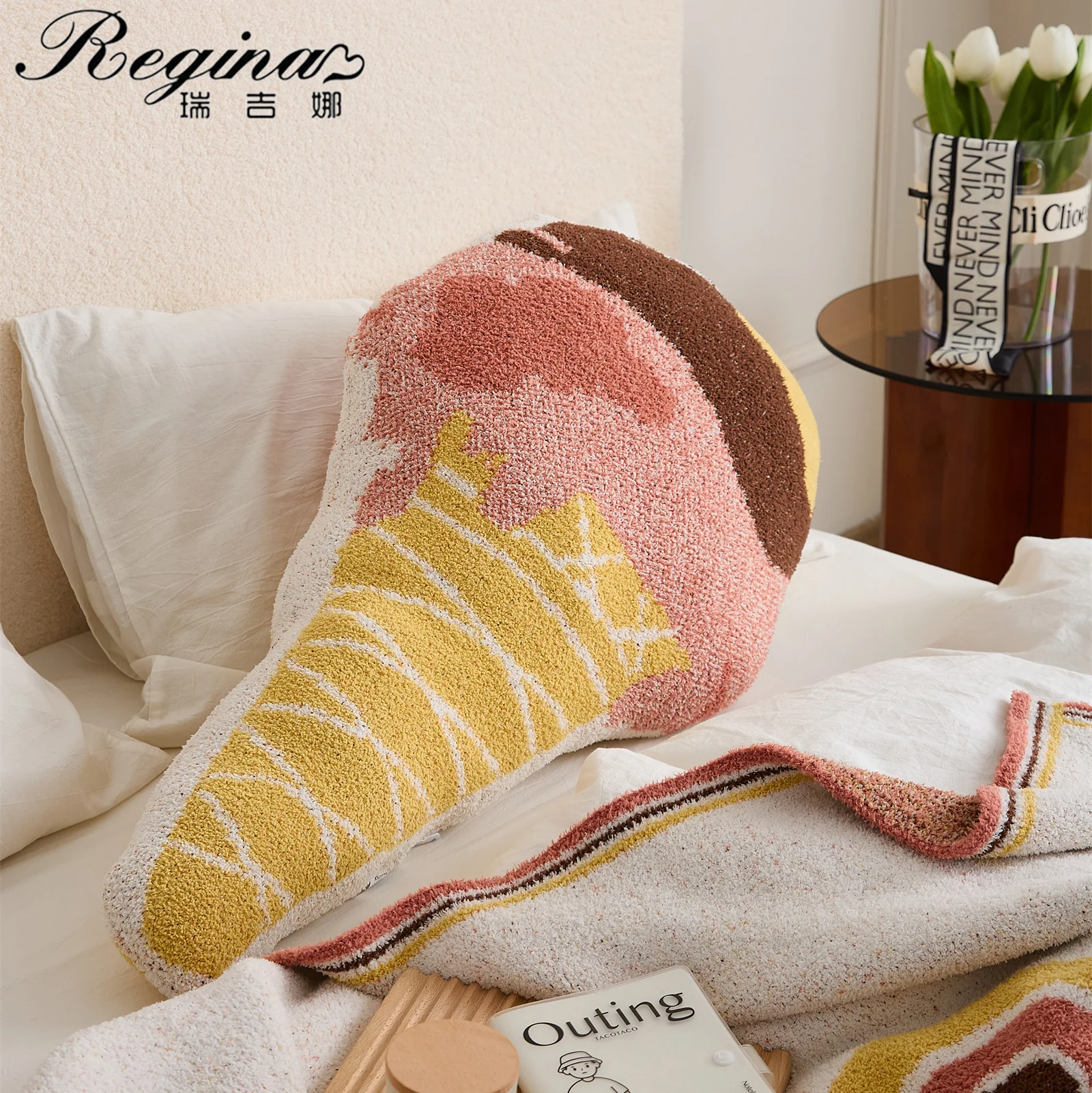 REGINA Kawaii Ice Cream Design Throw Pillow Soft Warm Cozy Sleep Dakimakura Cute Bed Bolster Decorative Pillow Back Seat Cushion