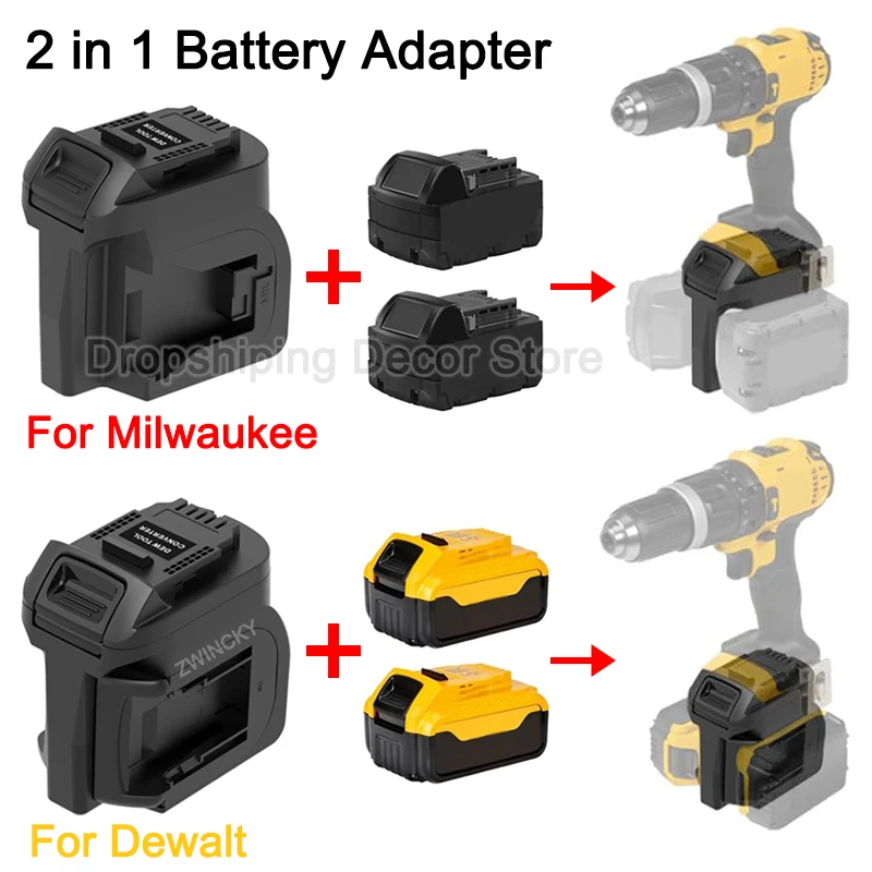 

Dual Battery 2 in 1 Battery Adapter for Dewalt/Milwaukee 18V 20V Li-ion Battery for Dewalt 20V Power Tool Increase Working Hours