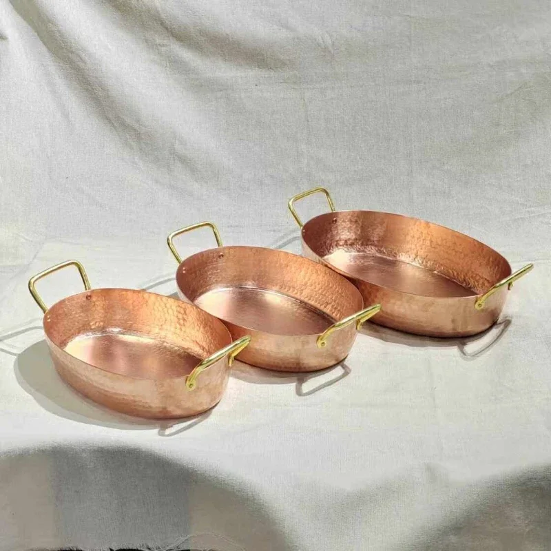 Thickened Pure Copper Handmade Fish Pot with Wooden Base Double Ear Soup Pot for Boiled Fish Pickled Fish Gas Stove Compatible