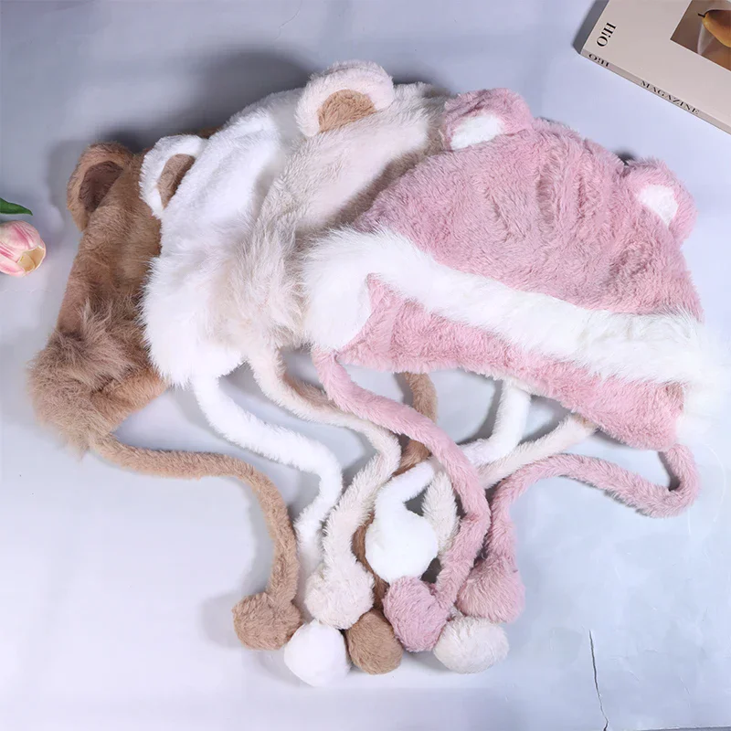 الخريف والشتاء الدراجات الدافئة ومتعددة الاستخدامات حماية الأذن لطيف فروي الثعلب الفراء الدب الأذن قبعة تبدو صغيرة قطعتين هود وشاح مجموعة #2