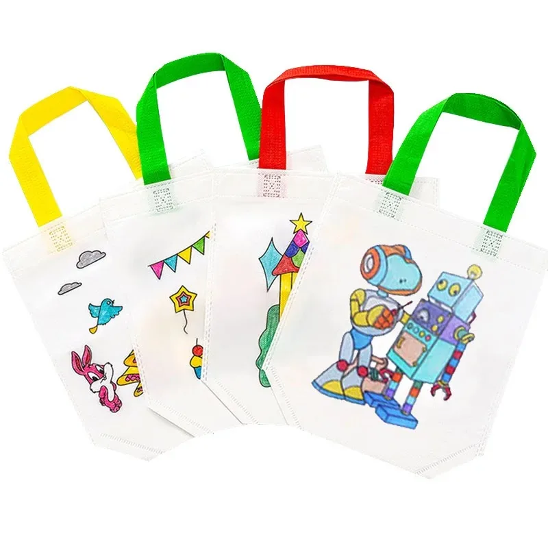 DIY Coloring Goodie Bags with Coloring Markers Party Gift Bags for Kids Toy Storage Bag Eco Non-Woven Fabric Shopping Bags