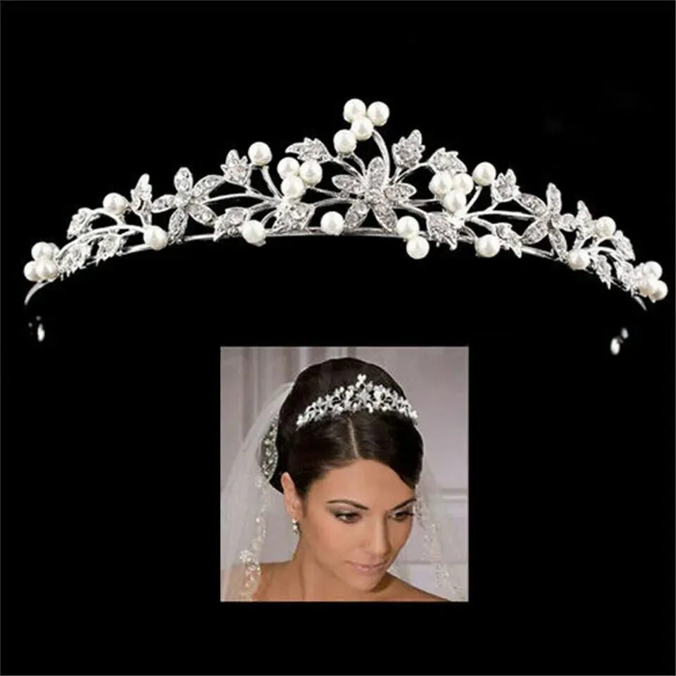 Bride Pearl Crown Headband Diamond Hair Accessories Alloy Rhinestone Princess Wedding Headband Bridal Headpieces Bride Crowns