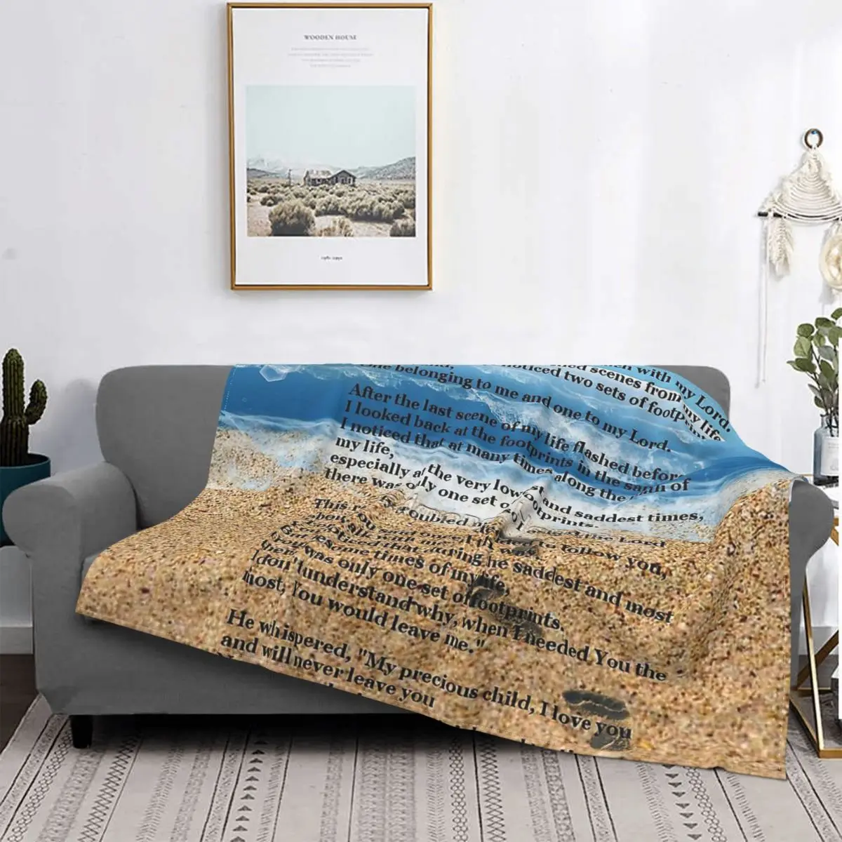 Footprints In The Sand Jesus Christ Nativity Blanket Fleece Ultra-Soft Throw Blankets For Sofa Plush Thin Quilt