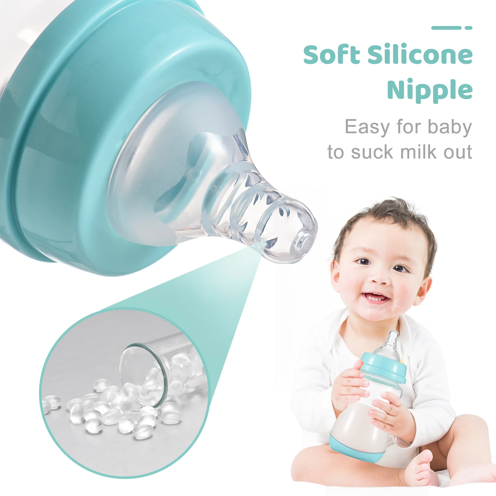 Baby Bottles Breastfeeding Bottles for Baby Milk Storage Bottles Baby Feeding Bottles with Silicone Nipple & Storage of 3PCS