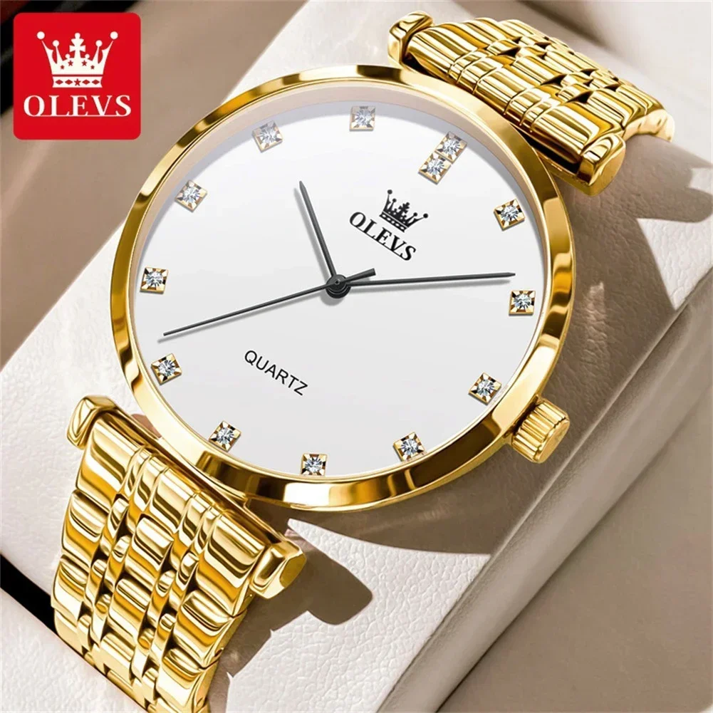 OLEVS Simple Luxury Men\'s Watches Original Quartz Watch for Man Waterproof Stainless Steel Diamond Scale Classic Male Wristwatch