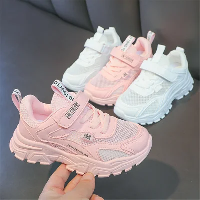 Children\'s fabric breathable comfortable soft sole white/pink casual shoes, students summer fashion sports casual white shoes