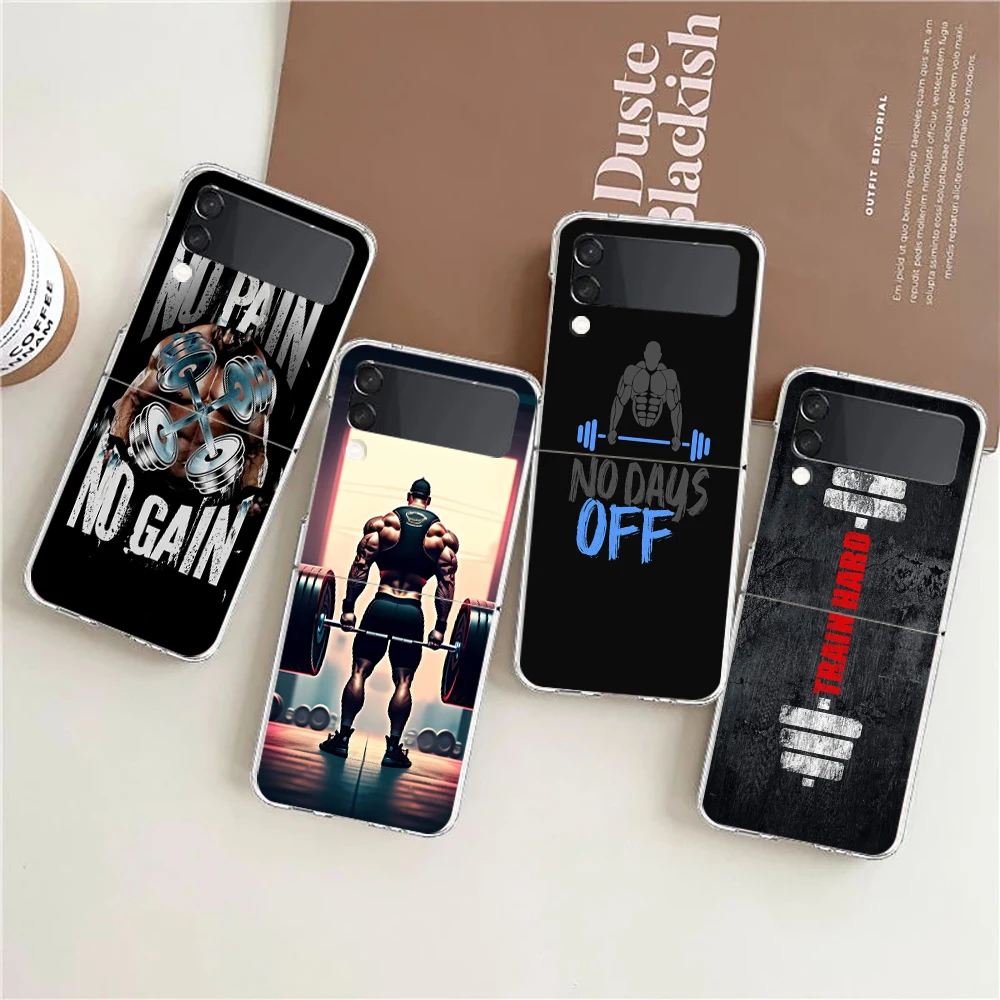 Barbell Deadlift Fitness Hard PC Phone Case For Samsung Galaxy Z Flip 6 5 4 Transparent Cover For Galaxy Z Flip 3 Shockproof Bag