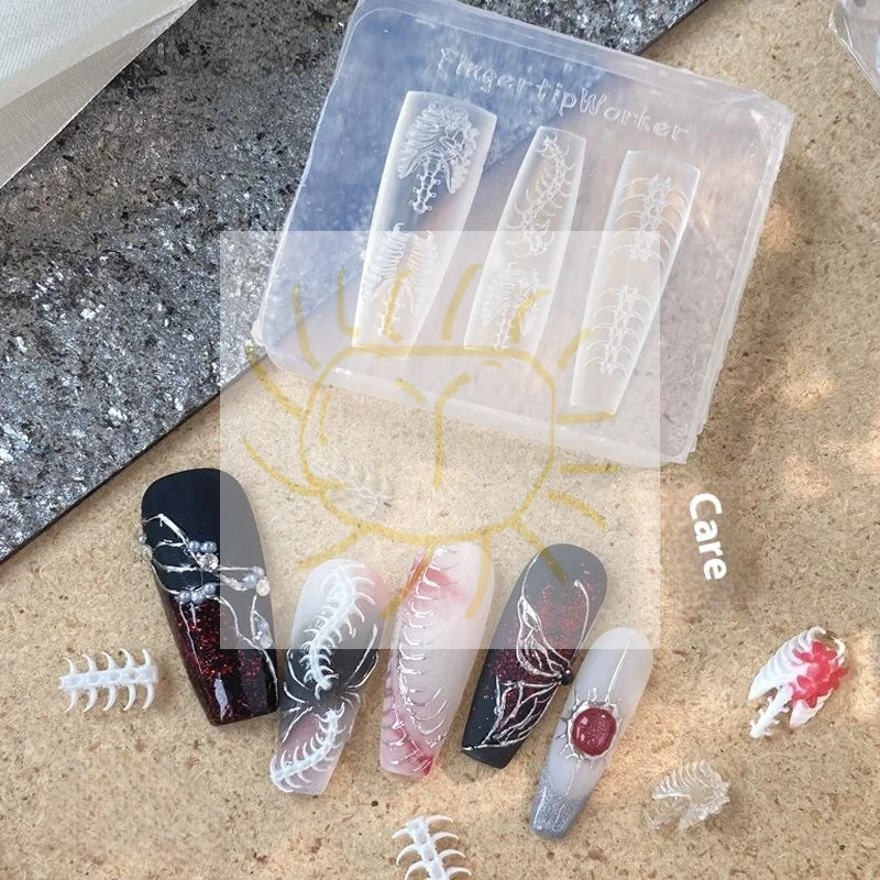 1/2 قطعة قوالب السيليكون الشفافة ثلاثية الأبعاد تصميم عظام العمود الفقري لصنع الدمية وفن الأظافر