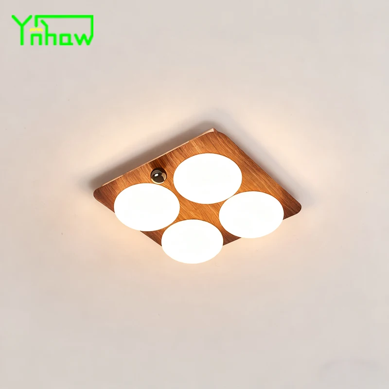 

French Cream Style Modern Minimal Big Ceiling Light for Bedroom Elegant Nordic Walnut Mid Century Lamp for Study Room
