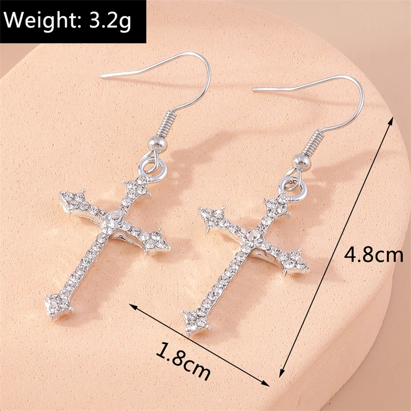 Mode Kristall Kreuz Tropfen Ohrringe für Frauen Gothic Kreuz Baumeln Haken Ohrringe Mädchen Party Festival Schmuck Geschenke – Detail 5