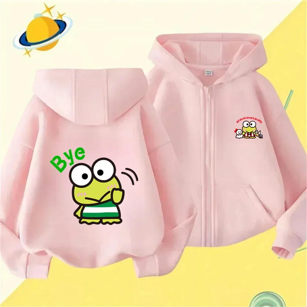 

Cartoon SKero Kero Keroppi Printed Top Warm Long Sleeve Boys Girls Kids Fall/Winter Fashion Hooded Zipper Tracksuit