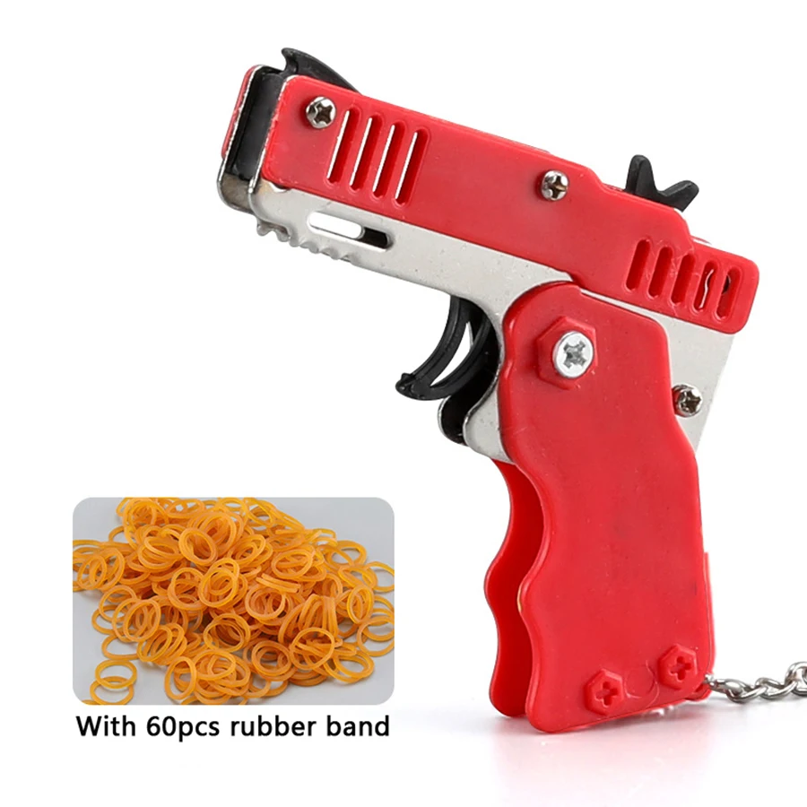 Metal Burst rubberen band speelgoed - mini opvouwbaar launcher speelgoed met sleutelhanger en 60 stuks elastiekjes, perfect cadeau voor Kerstmis - afbeelding 1