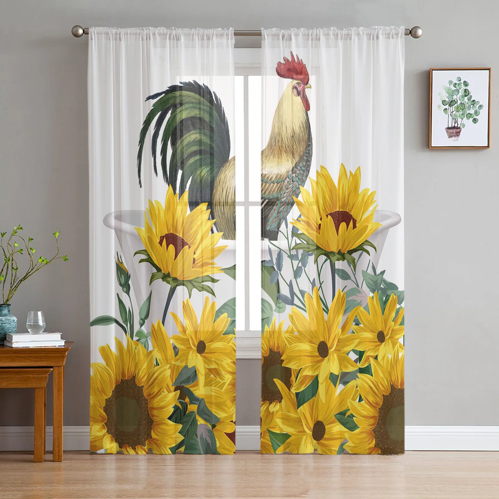 

Animal Sunflower Rooster Bathtub Tulle Curtains For Living Room Kitchen Decoration Chiffon Window Treatments Voile Sheer Curtain