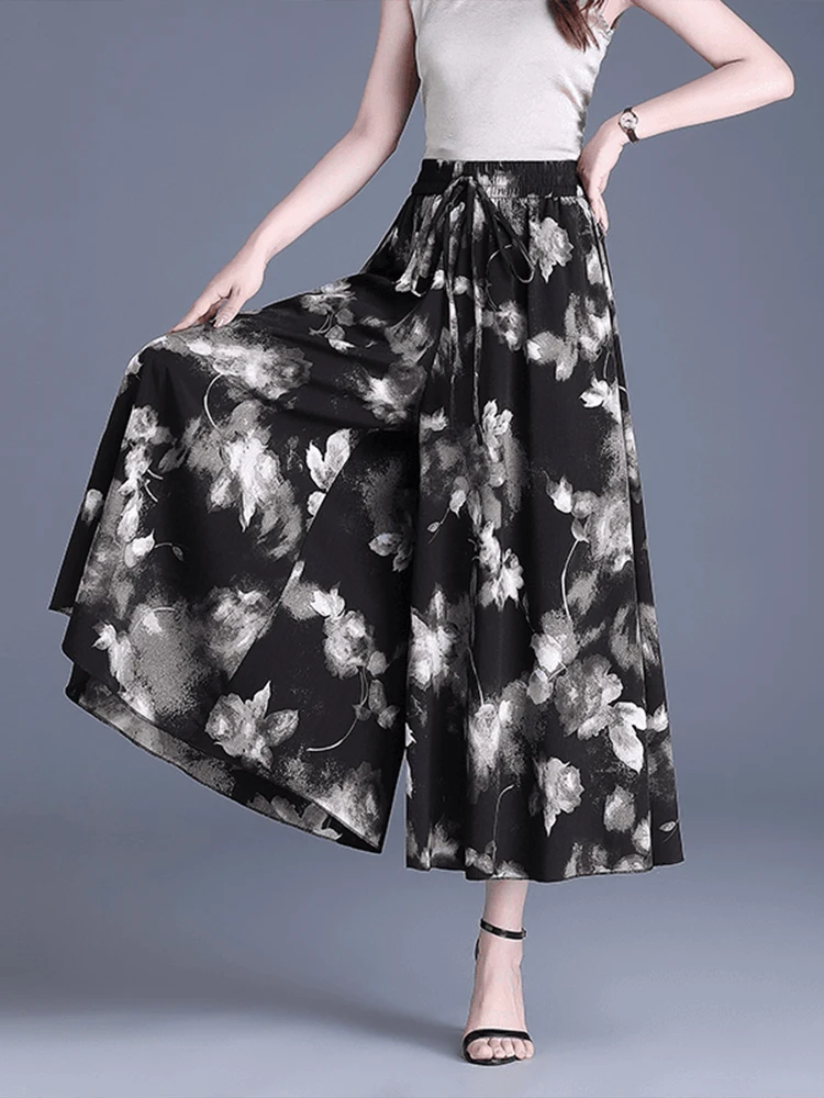

Summer Thin High Waist Drapey Wide Leg Pants Skirt Casual Loose Fit Korean Style Commute Wind Dreamy Elegant Casual Skirt
