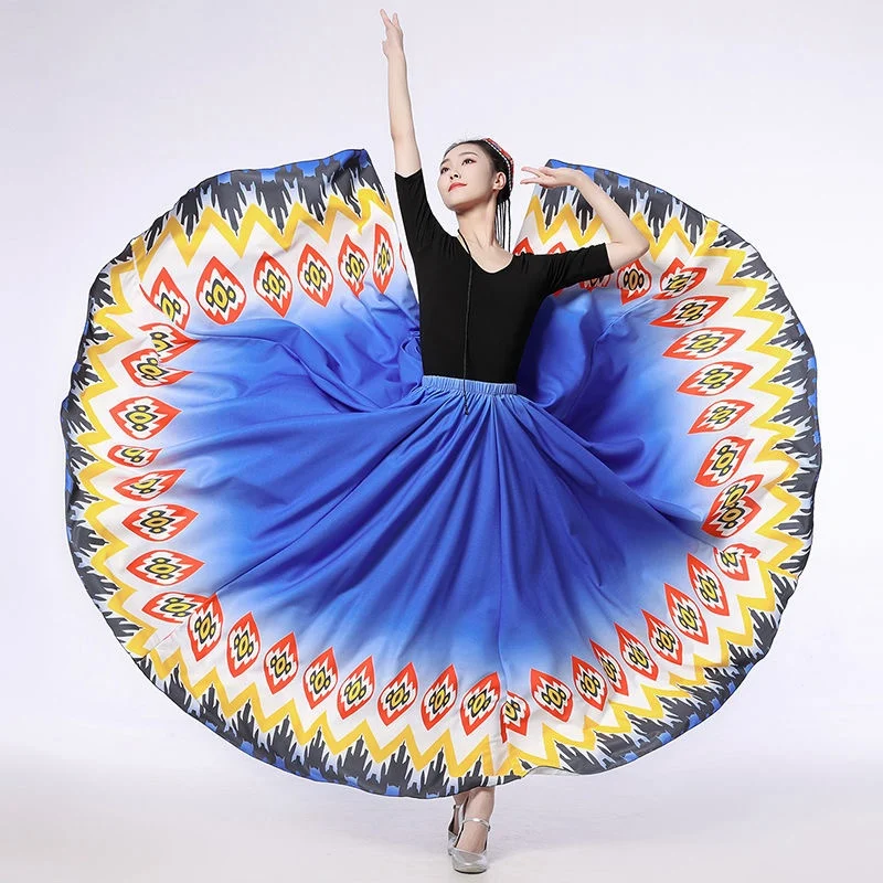 New Women Flamenco Dance Skirts Modern Classical Dance 720 Degree Geometric Print Large Skirt Stage Performance Costume