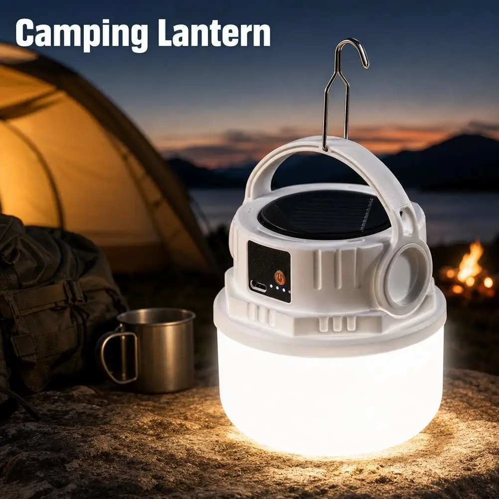 Dual Light Camp Lamp Emergency Outdoor LED Lights Solar Street Lamp Digital Display Rechargeable Camping Light With Hanging Hook