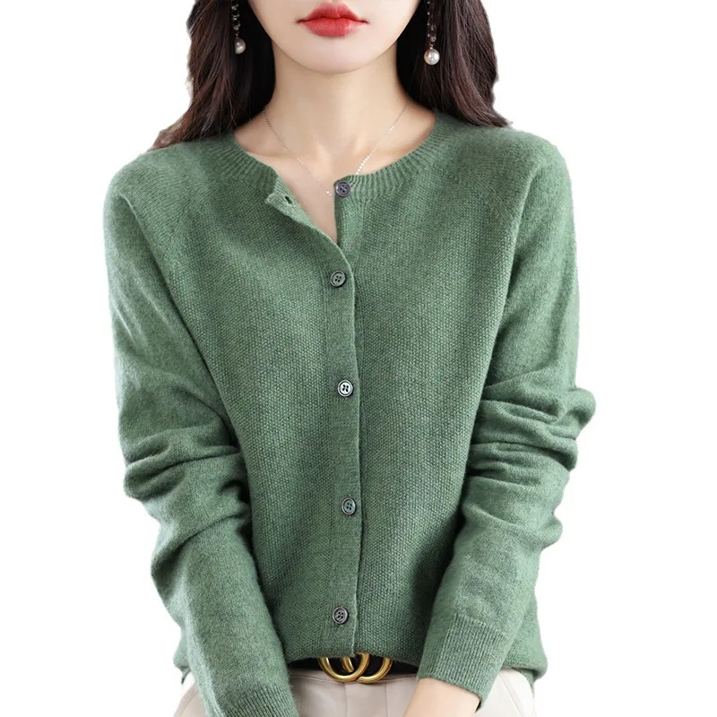 spring autumn new Solid color fashion Round neck Long Sleeve sweater women High street Button patchwork Cardigan elegant tops