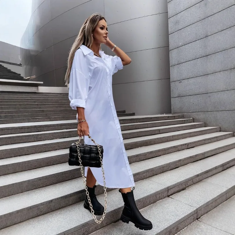 

2025 new autumn fashion slit loose casual simple solid color shirt skirt women's clothing