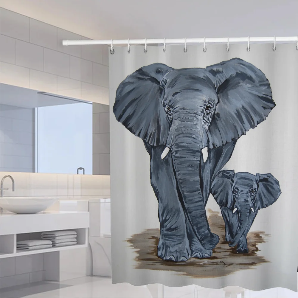 Bathroom Shower Curtain Waterproof Fabric Bathroom Curtains Cartoon Elephant Accessories Bath Set the Anti-mold Opaque Washable