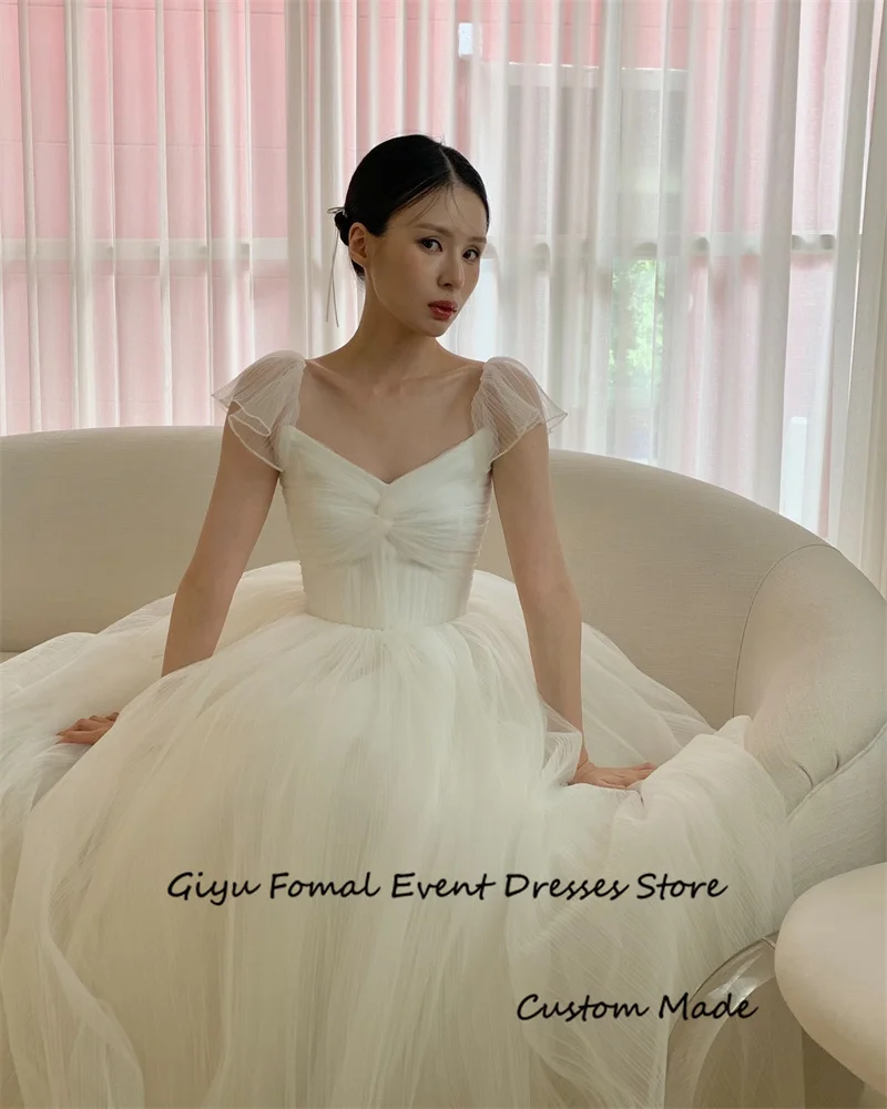 Giyu Vintage A Line Tulle Korea Wedding Dresses Photoshoot Cap Sleeves Square Neck Floor Length Country Bridal Gowns Corset Back