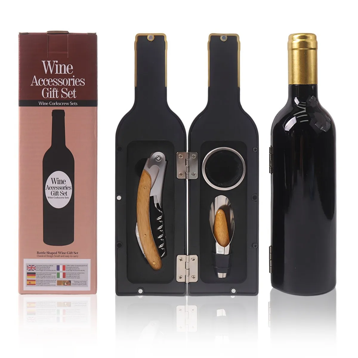 Golden Head Small Wine Bottle Bamboo and Wood 3-piece Set+Color Box Creative Supply Red Head Large Wine Bottle