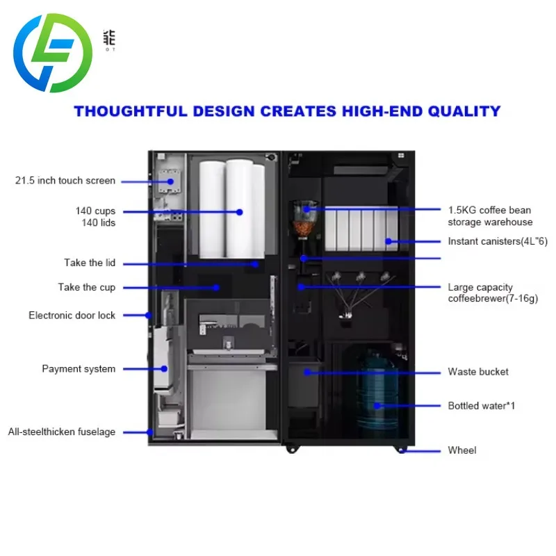 آلة بيع حبوب القهوة بالمياه الباردة، بطاقة ائتمان أوتوماتيكية متعددة الدفع، عملة نقدية، رمز الاستجابة السريعة، جسم معدني فولاذي #4